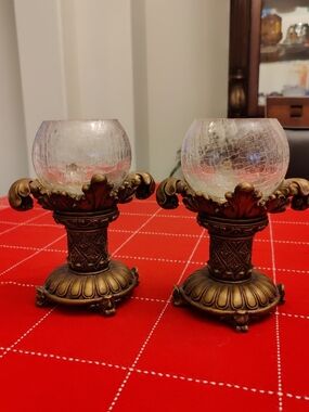 Ornate Gold Glass Globe Candle Holders - Set of 2